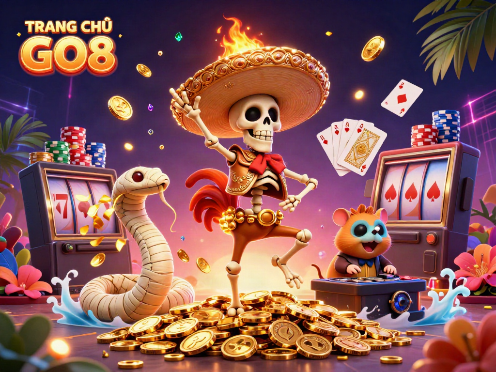 Celebrate wins at TRANG CHỦ GO8 with dynamic casino characters and thrilling game elements.
