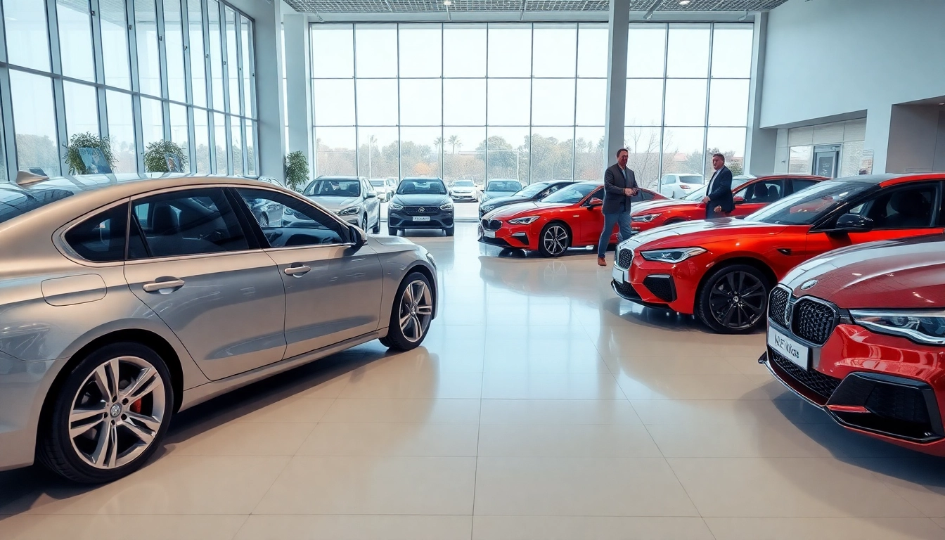 Auto kaufen in einem eleganten, modernen Autohaus mit glänzenden Modellen.