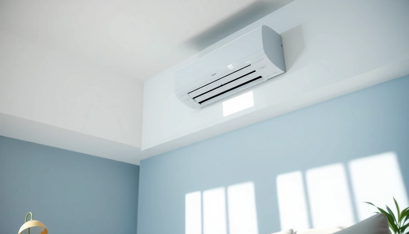 Klimaanlagen kaufen: Sleek air conditioning unit adorning a modern living room, showcasing energy efficiency.