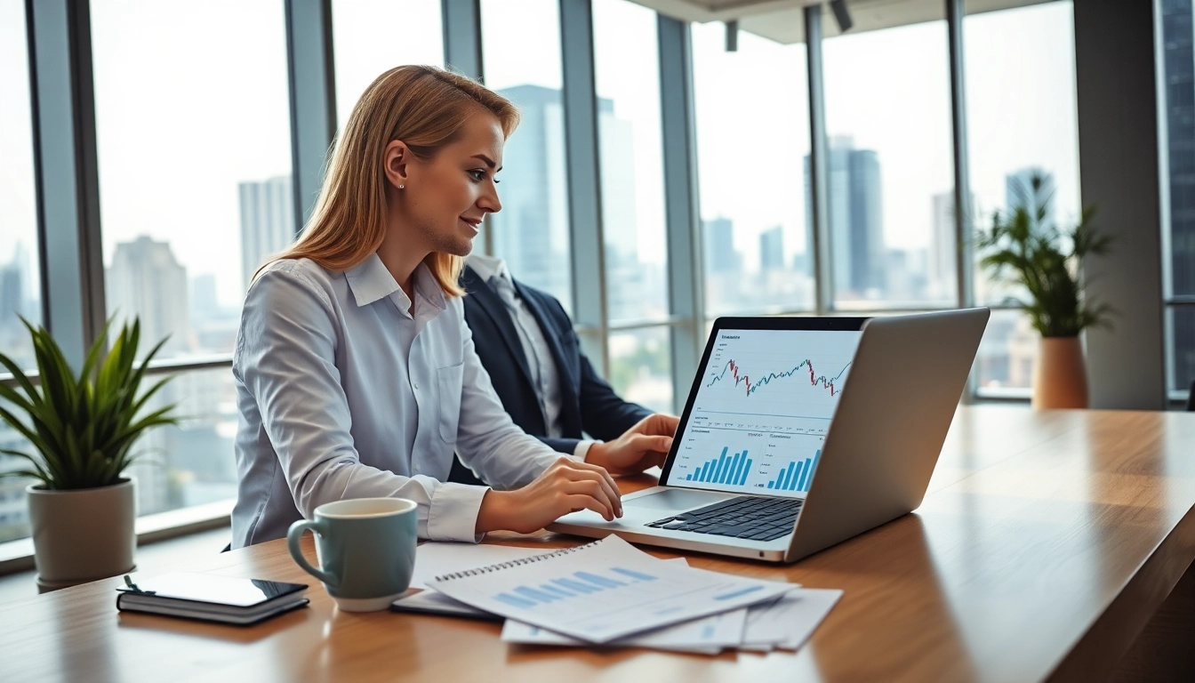 Analyse von Wertpapieren durch einen Finanzberater in einem modernen Büro mit Grafiken.