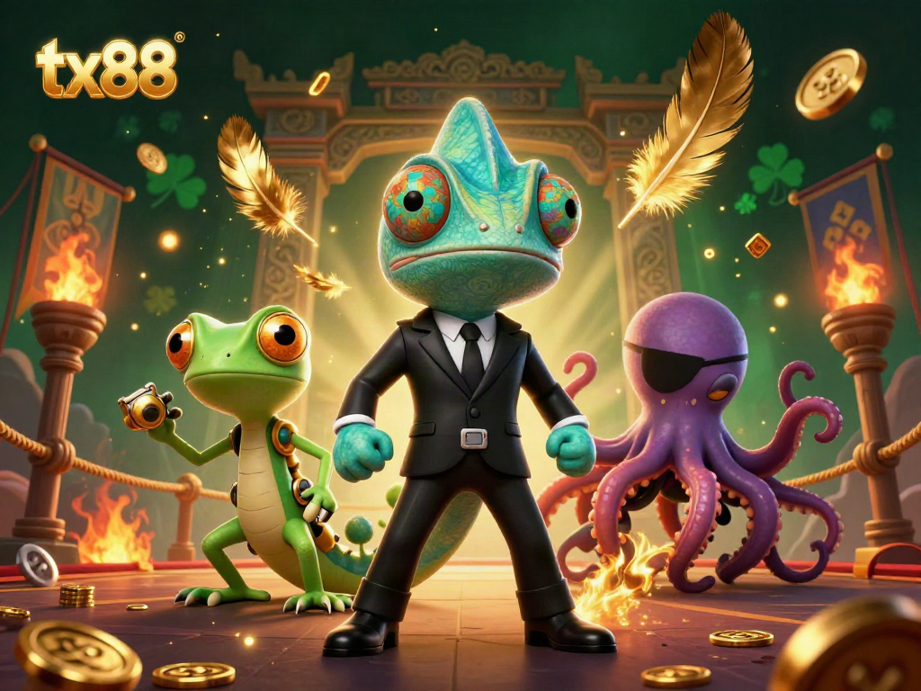 Experience thrilling gameplay with tx88, featuring dynamic characters in a vibrant casino scene.