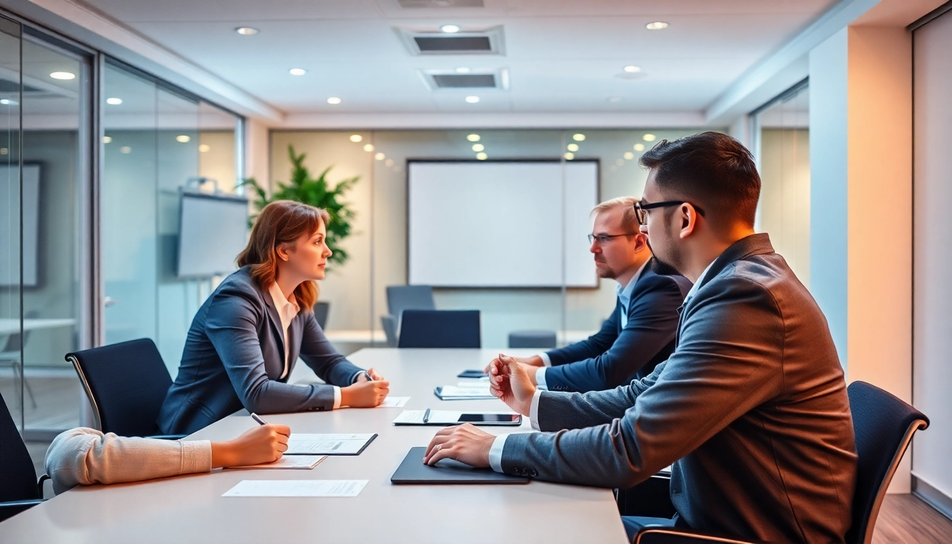Strategien für sozialverträglichen Personalabbau in einem modernen Büro-Meeting.