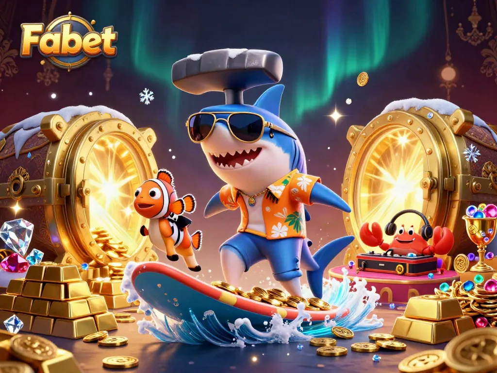 Experience the thrill of Fabet with vibrant casino characters and gold coins illuminating the scene.
