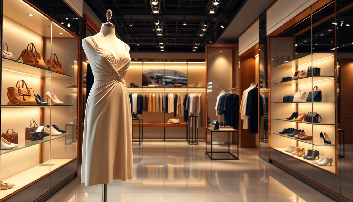 Showcasing Alvionz upscale fashion with a stylish mannequin in a luxurious boutique atmosphere.