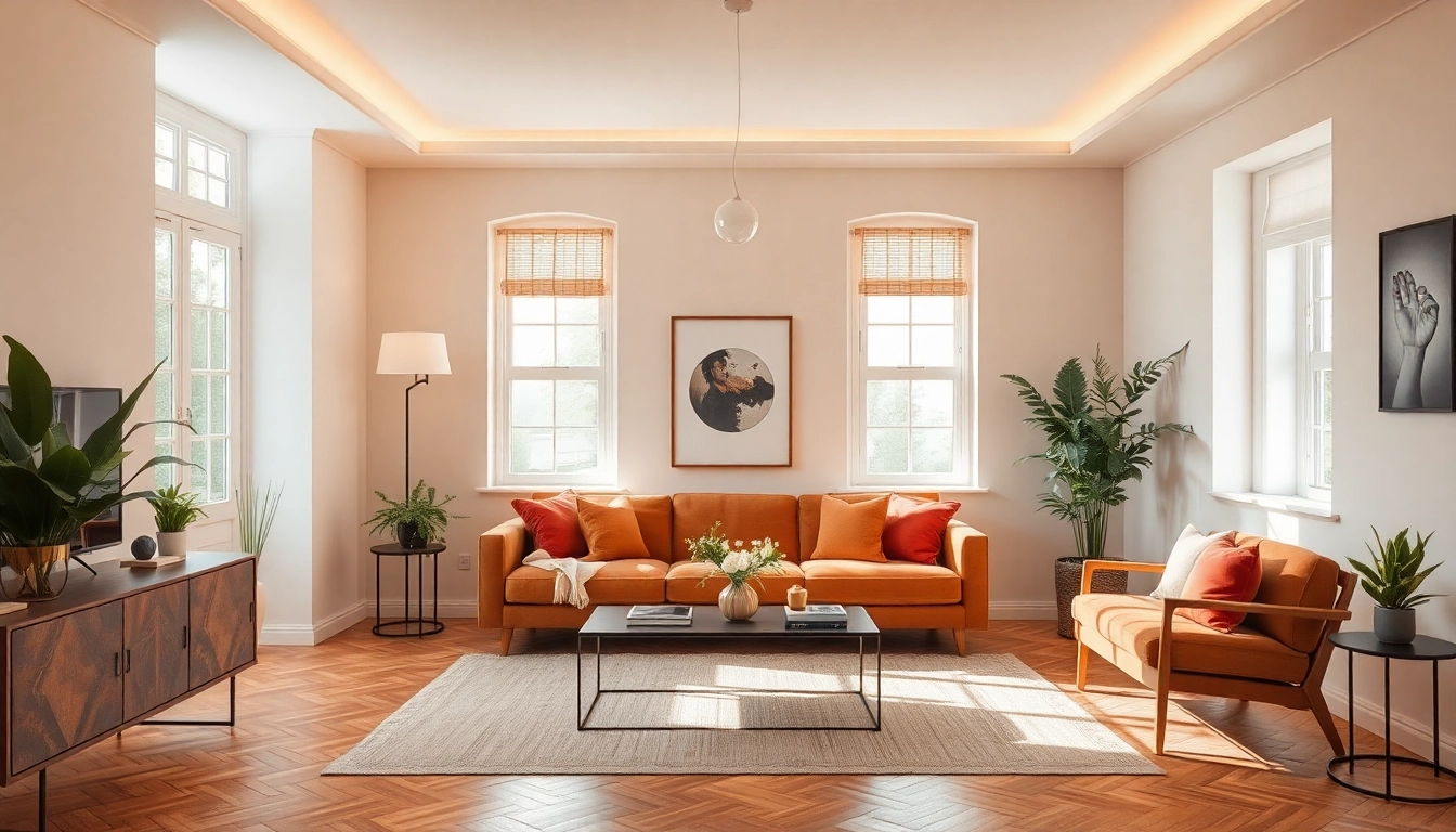 Harmonische Raumgestaltung mit warmen Erdtönen und stilvollen Möbeln