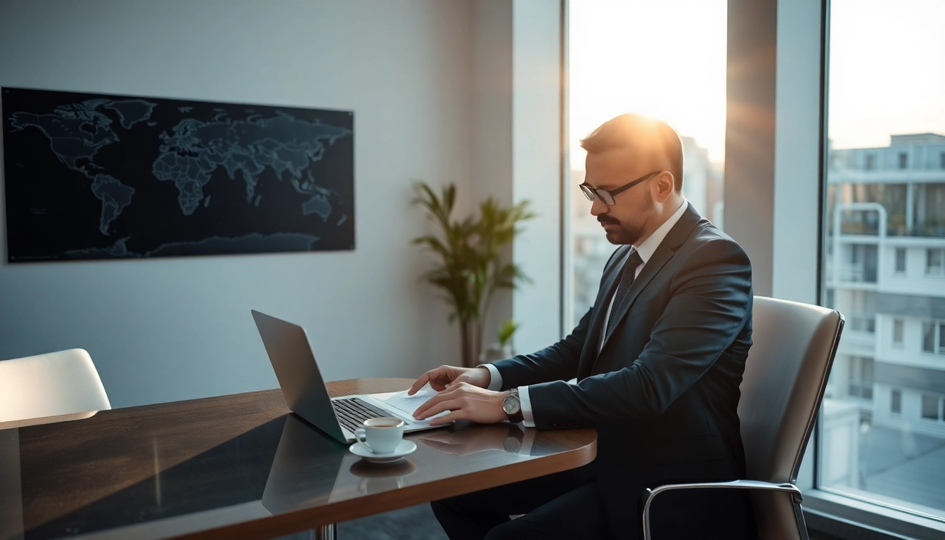 Headhunter prüft Bewerbungsunterlagen in einem stilvollen Büro mit Sonnenlicht.