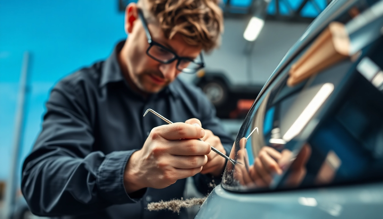 Lackschaden Reparatur München: Fachkraft bei der professionellen Reparatur von Lackschäden an einem Fahrzeug.