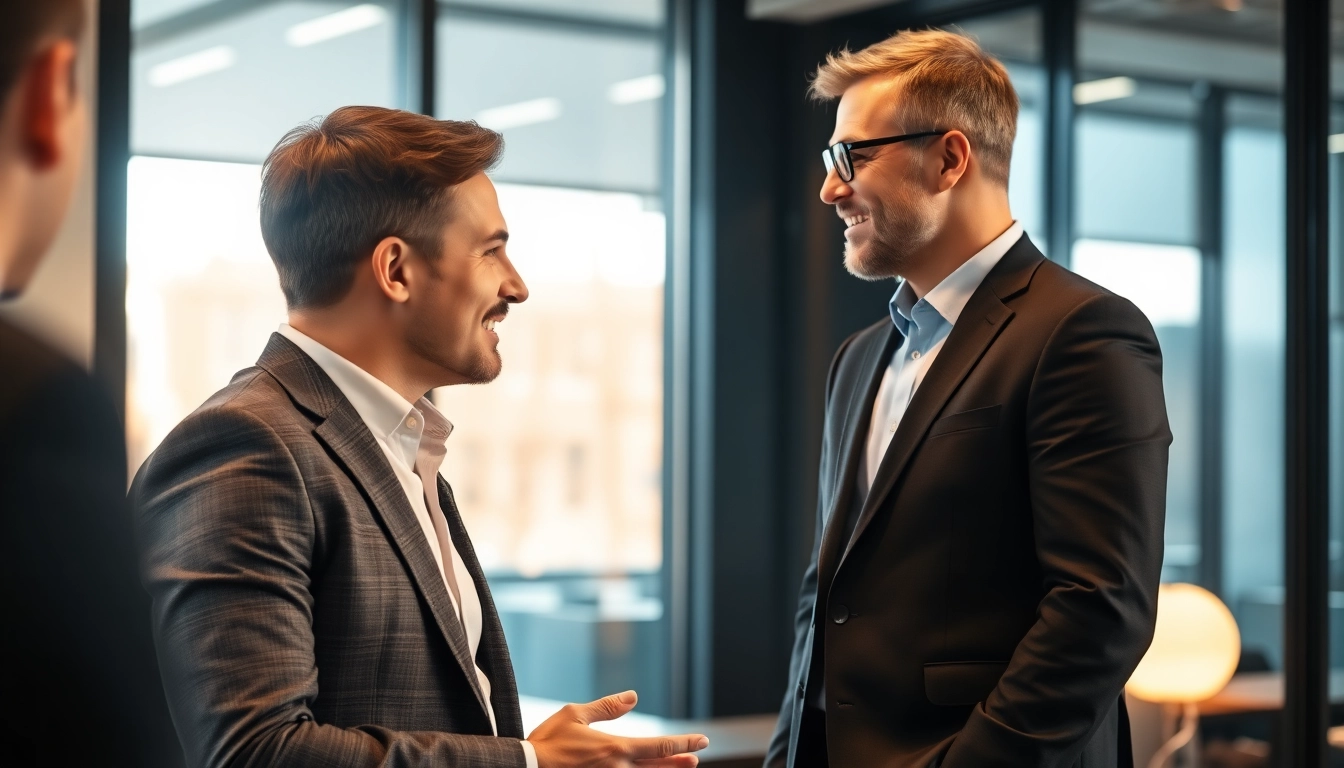 Professioneller Headhunter Mannheim führt ein anregendes Gespräch mit einem Kandidaten in einem modernen Büro.