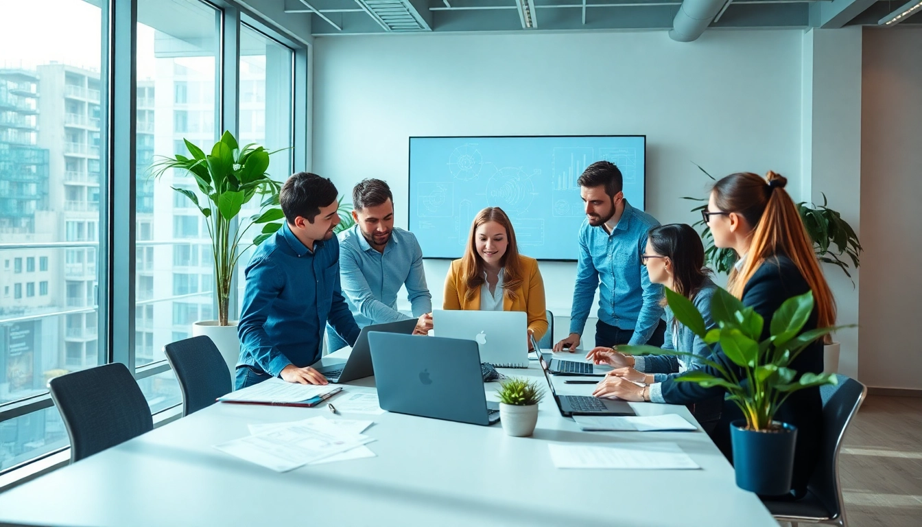 Headhunter Ingenieure team brainstorming around a modern table, showcasing diversity and innovation.