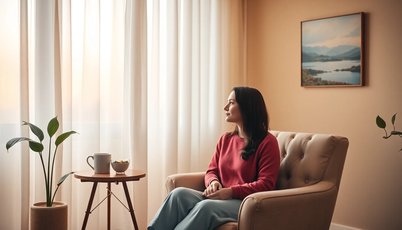 Reflekterende Person bei coaching in Lebenskrisen in einem bequemen Raum.