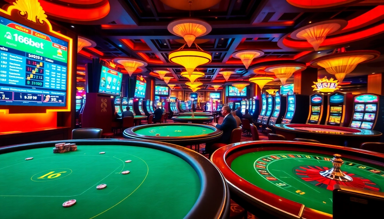 Experience the thrill of 166bet's vibrant casino environment with engaging gaming tables.