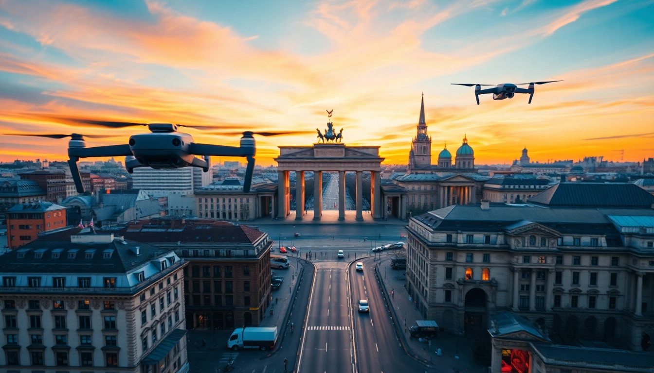 Drohnenfotos Berlin zeigen atemberaubende Luftansichten der Stadtlandschaft mit ikonischen Wahrzeichen.