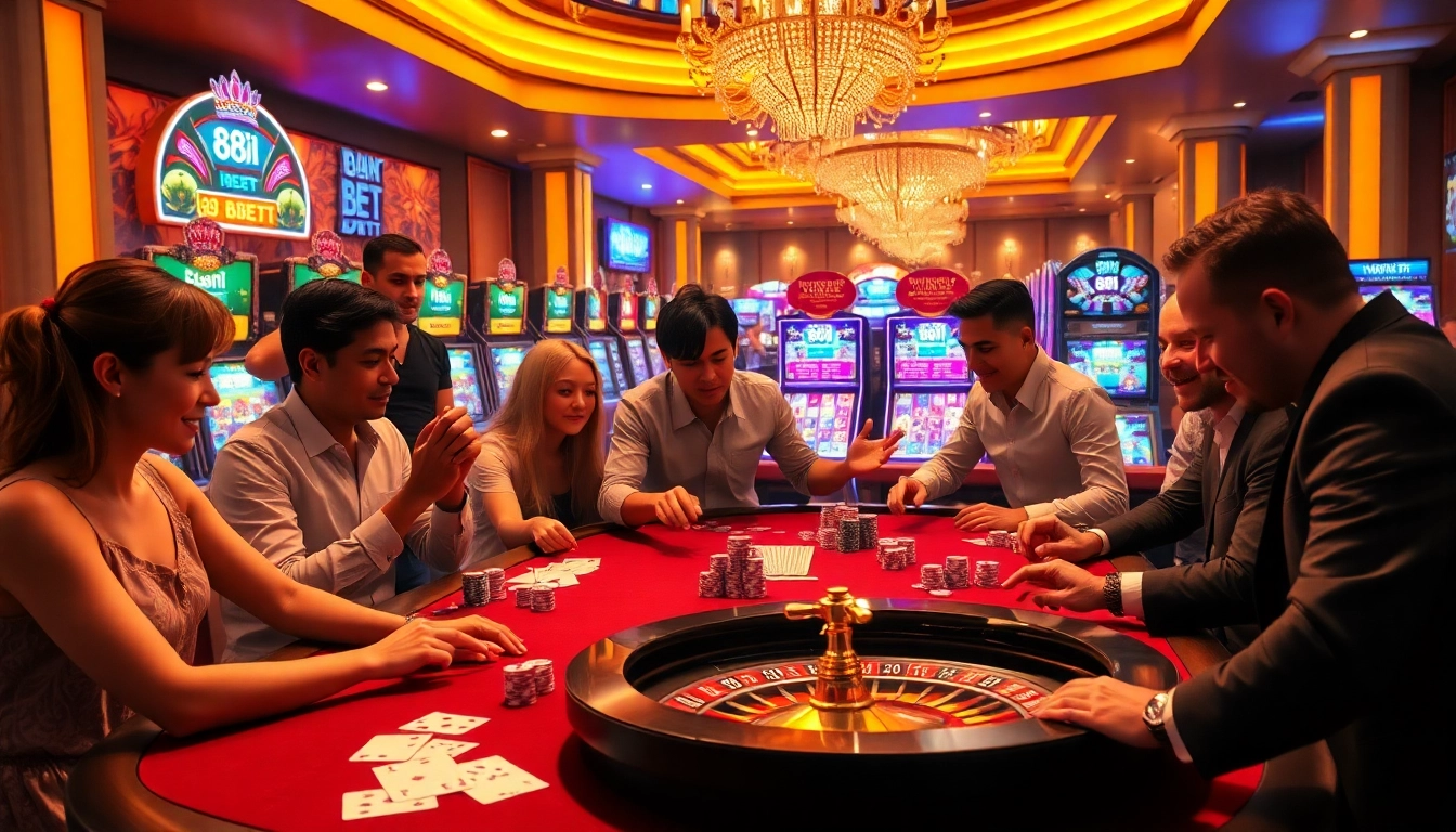 Experience the excitement of 88i bet with gamers placing wagers at a luxurious casino table.