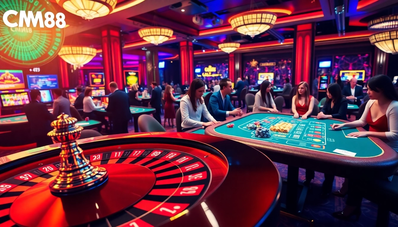 Experience the thrill of gambling with CM88's vibrant casino atmosphere, featuring roulette and poker action.
