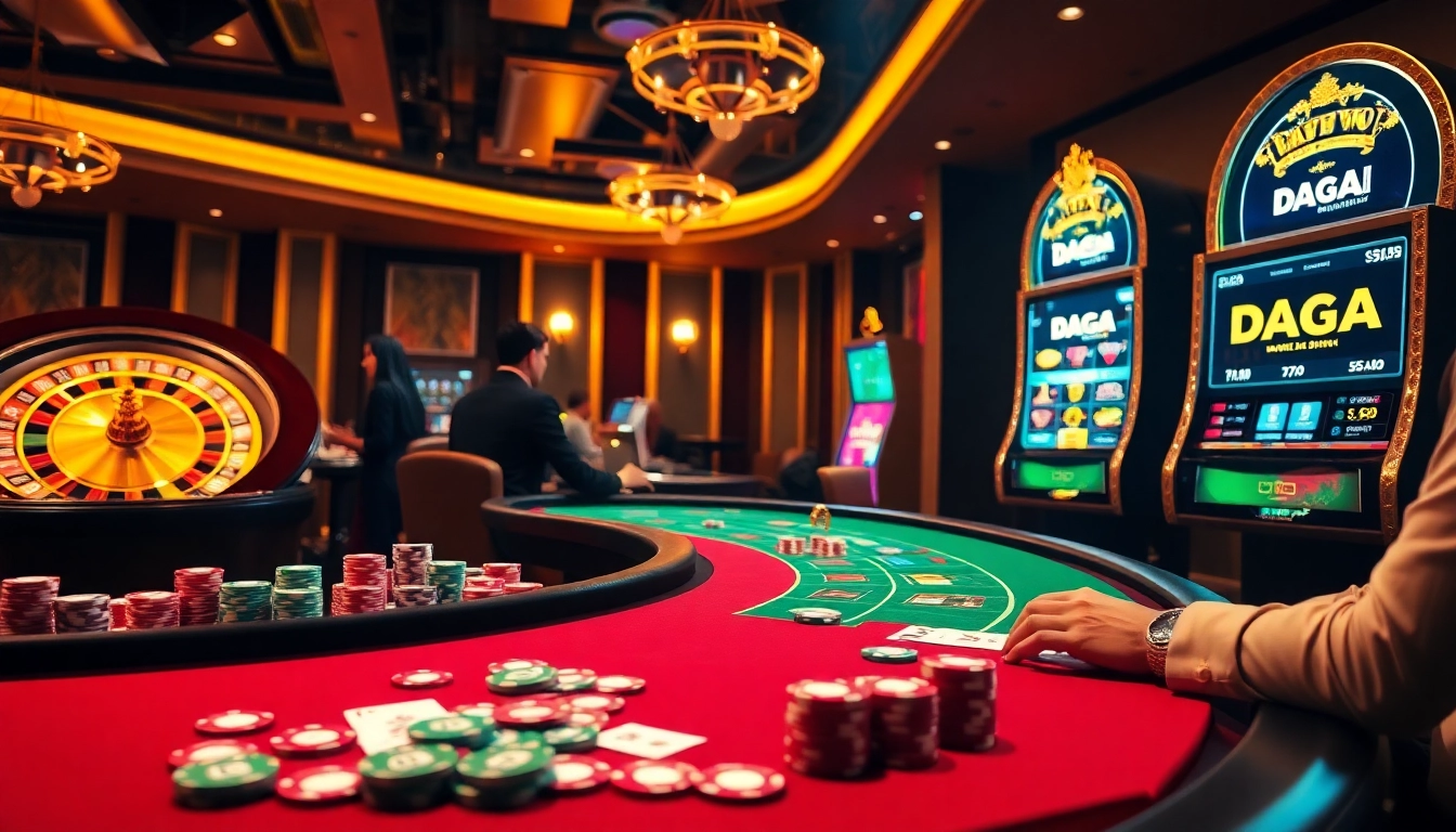 DAGA online casino scene showcasing vibrant tables and a lively atmosphere for gamblers.