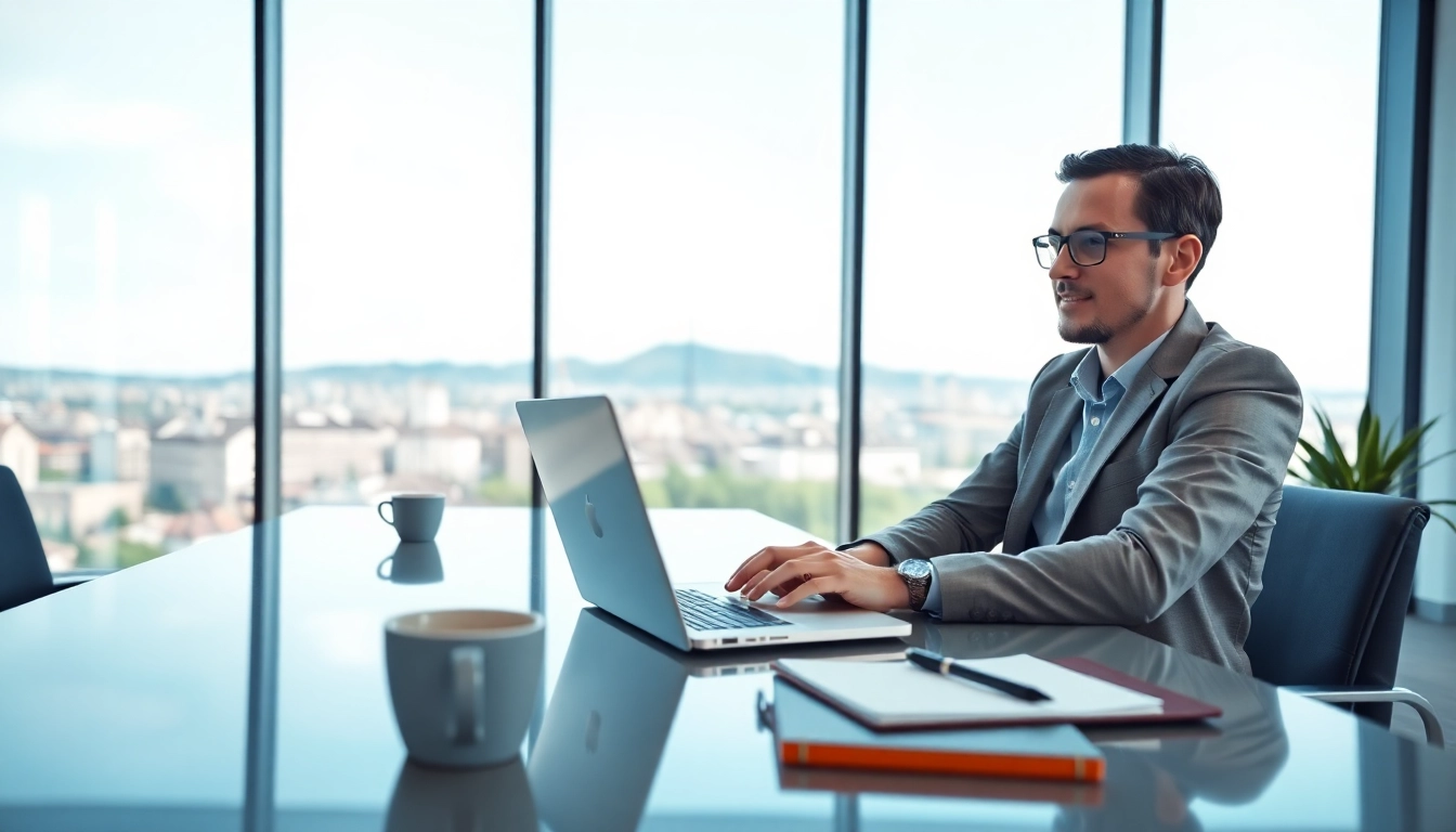 Headhunter Schweiz führt ein Video-Gespräch in einem modernen Büro.