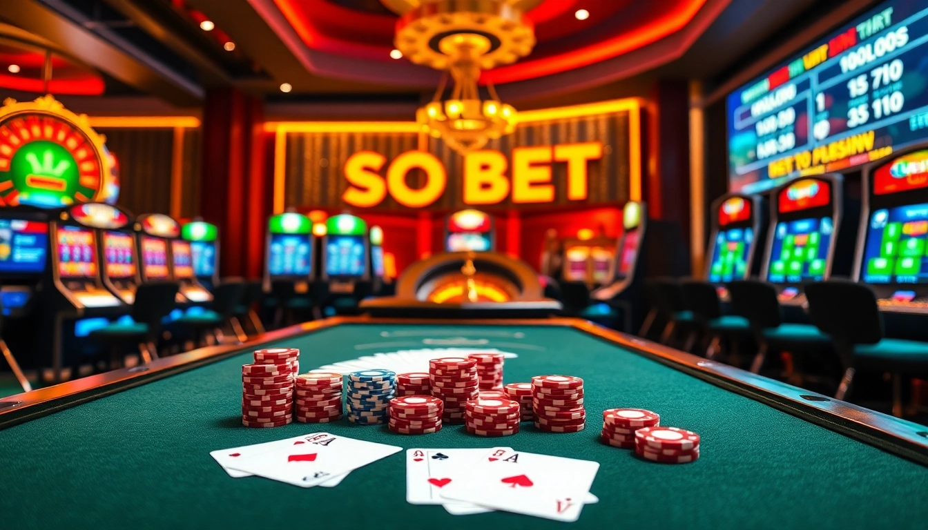 Engaging scene of SOIBET ออนไลน์ featuring dynamic casino elements, inviting players to enjoy gambling excitement.