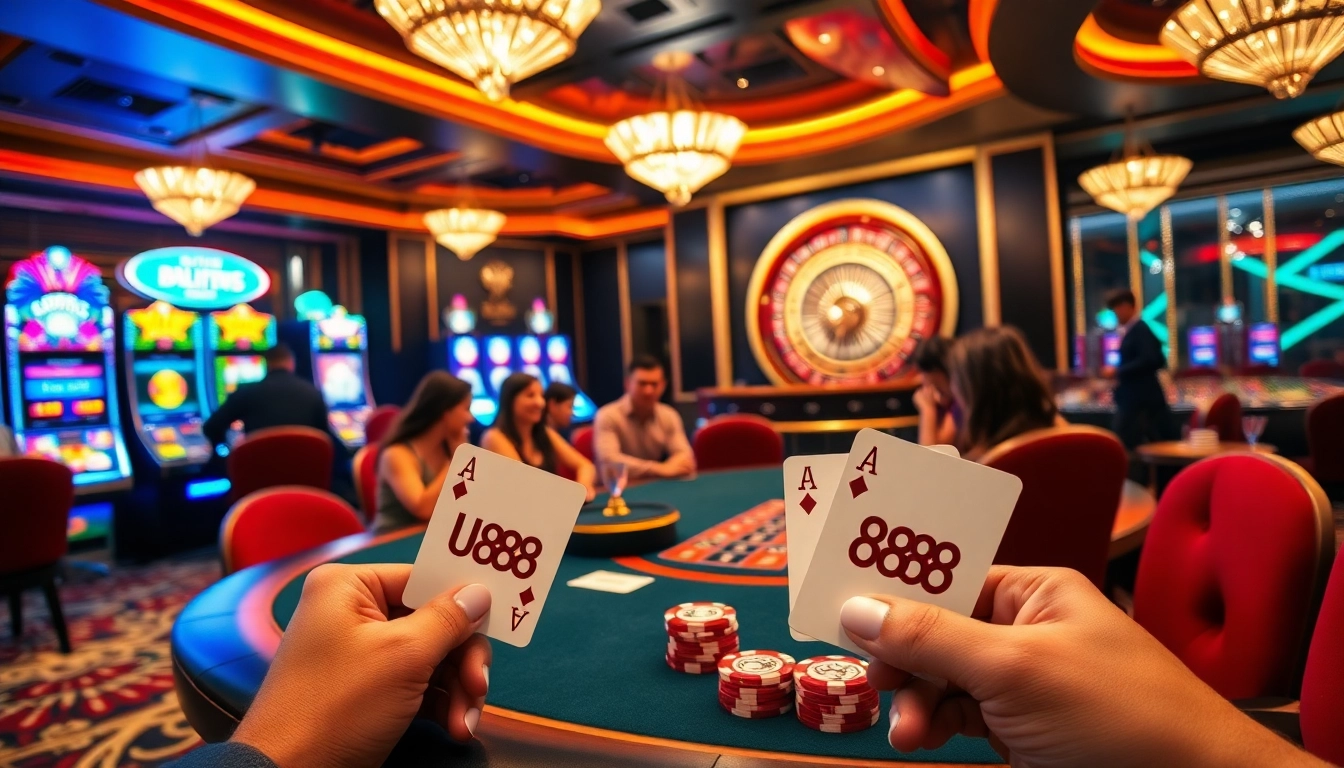 Experience thrilling gameplay at U888 casino with vibrant slot machines and poker excitement.
