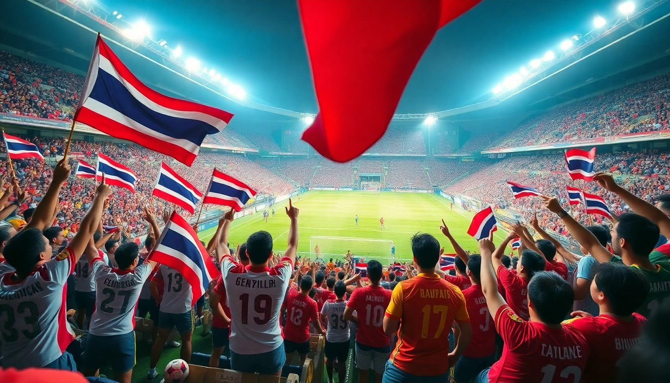 Vô Địch Quốc Gia Thái Lan match atmosphere with fans celebrating in the stadium.
