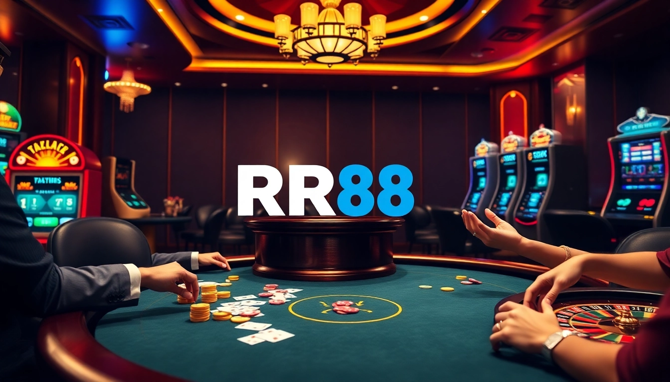 Engage with RR88's vibrant casino atmosphere featuring poker, roulette, and slot machines.