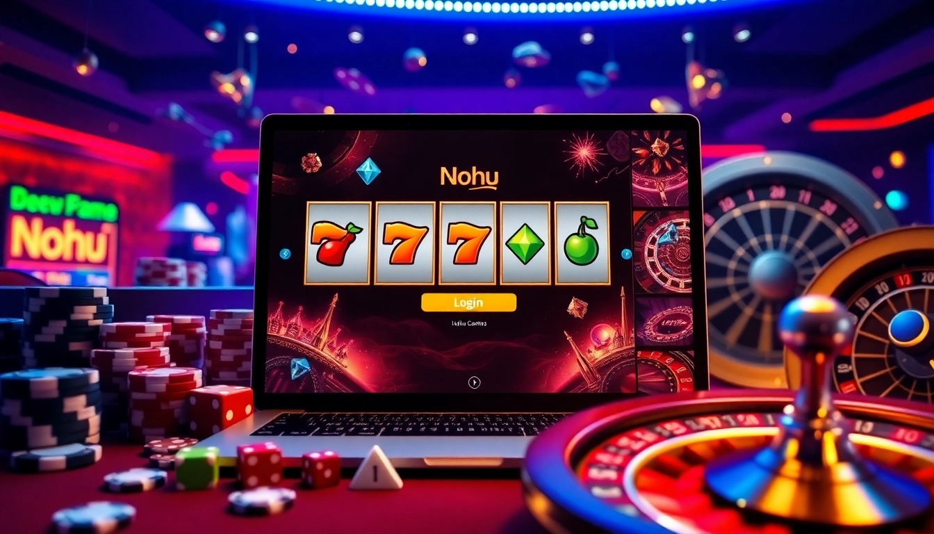 Engaging scene of nohu đăng nhập interface with vibrant slot game graphics and casino elements.