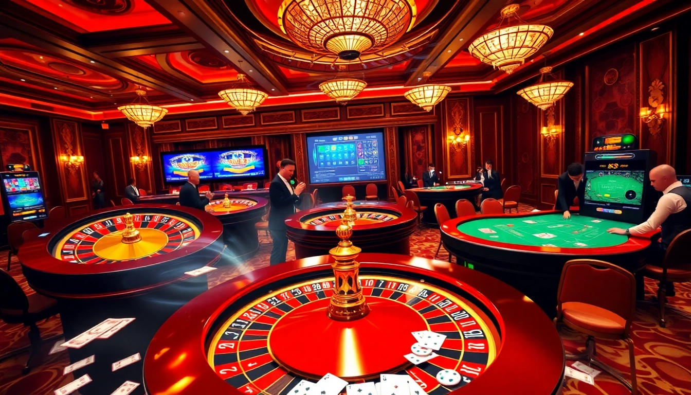 Engage in the thrilling world of S8 casino gaming with a vibrant scene showcasing roulette and poker tables.
