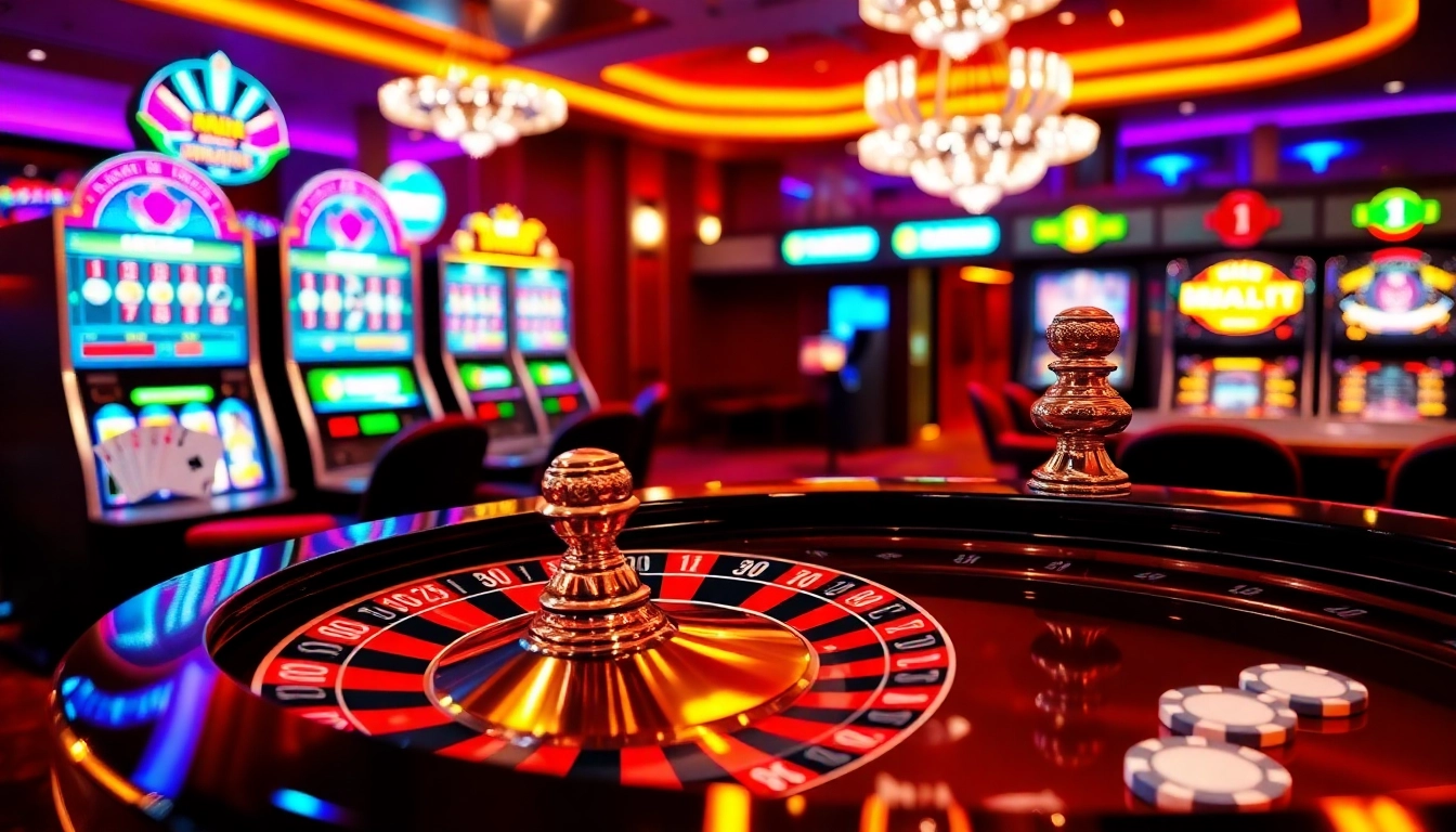 Experience the thrill of casino gaming with open88.info featuring roulette tables and vibrant slot machines.