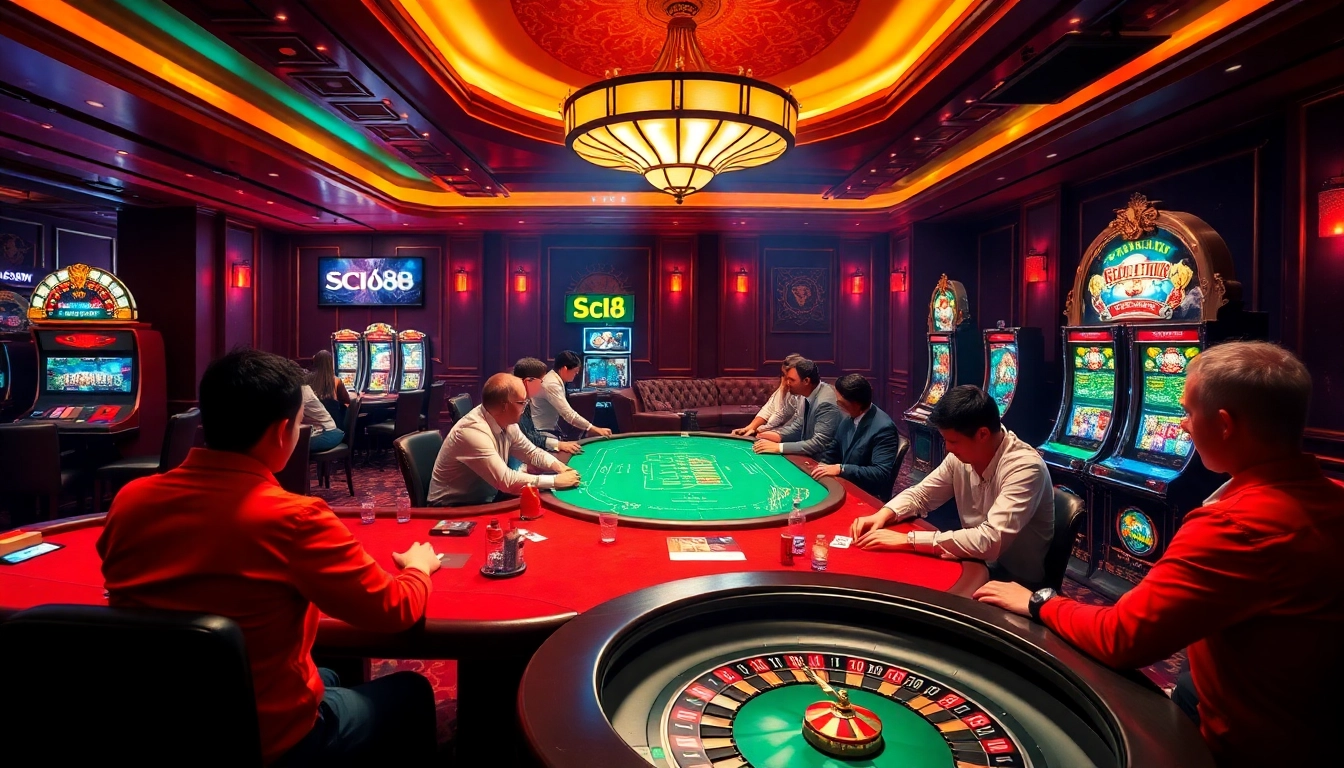 Intense poker action at SC88 casino, showcasing vibrant games and a thrilling atmosphere.