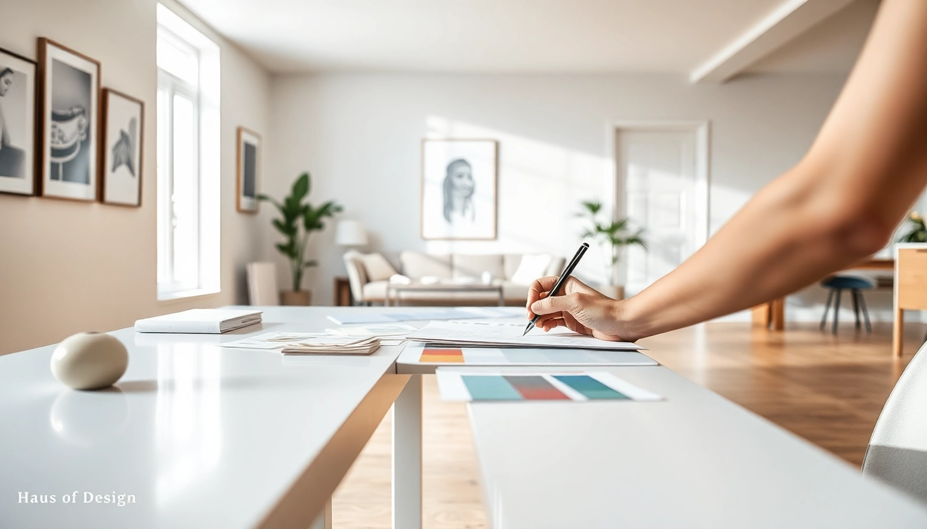 Haus of Design: Modern interior studio with designer creating innovative concepts.