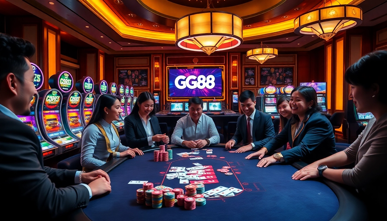 Experience the excitement of GG88 with lively casino tables and vibrant slot machines.