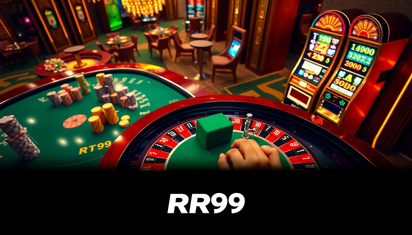 Engage in thrilling gameplay at the RR99 casino with vibrant tables and cheerful players.
