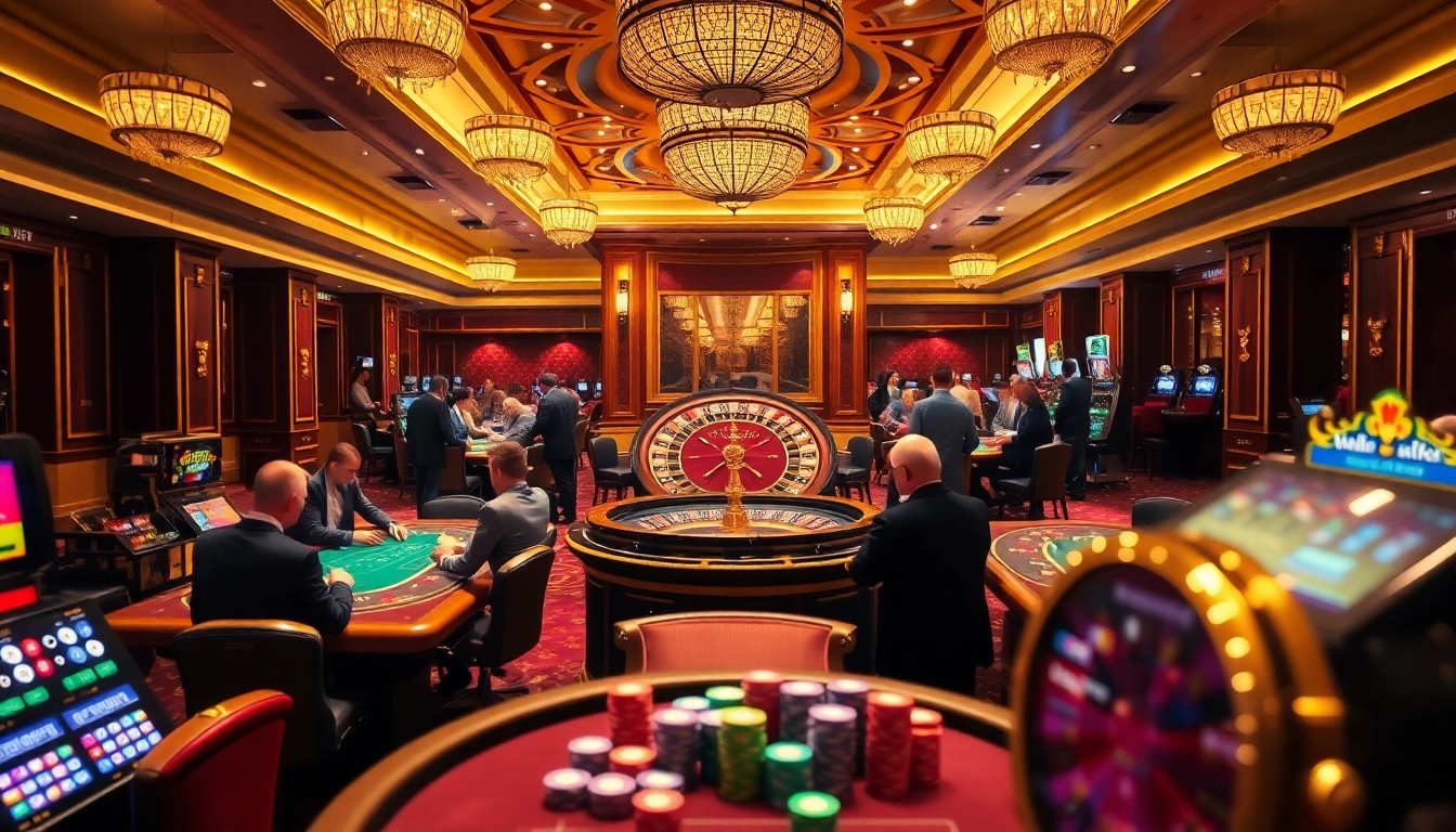 Experience thrilling gaming at https://kjc.ad/ with poker chips and roulette wheels in a luxurious casino setting.