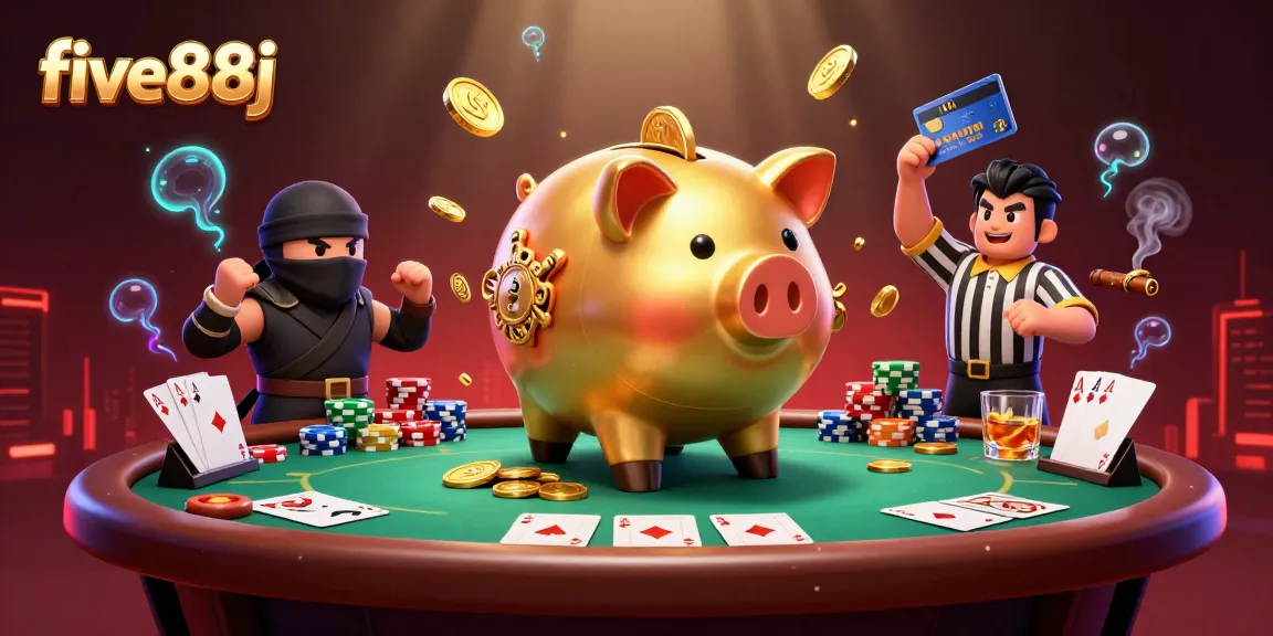five88j Casino characters engage in dynamic poker action with vibrant lighting.