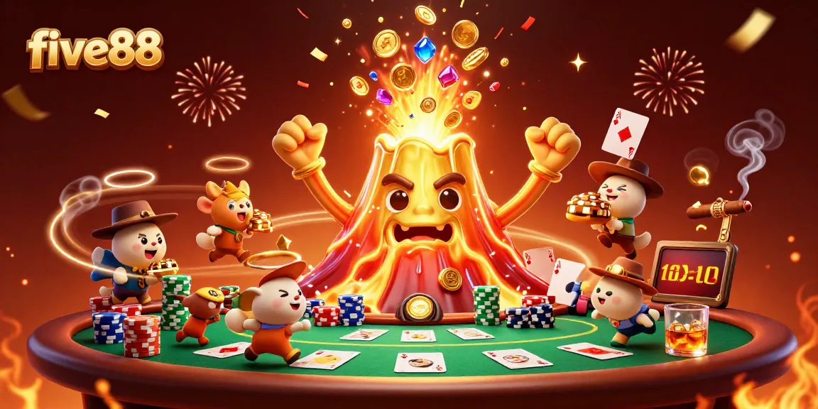 Experience the excitement of five88 with our vibrant casino-themed illustration showcasing adventure and treasures.