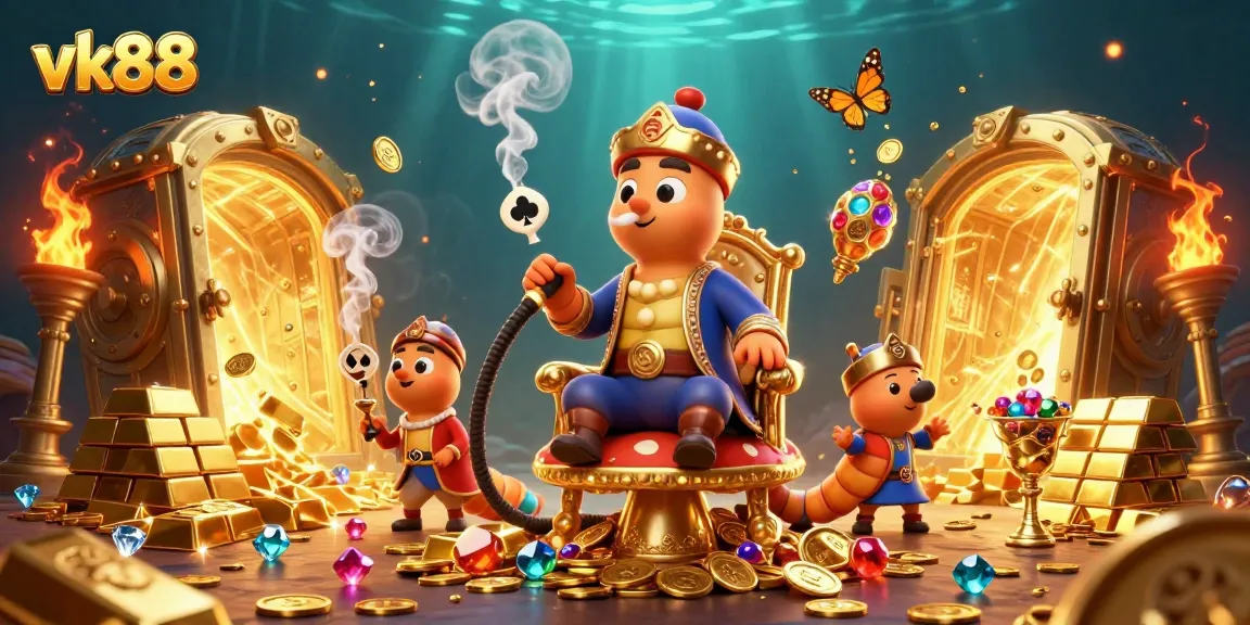 Experience thrilling gameplay at vk88 with a vibrant 3D casino scene featuring fun characters.